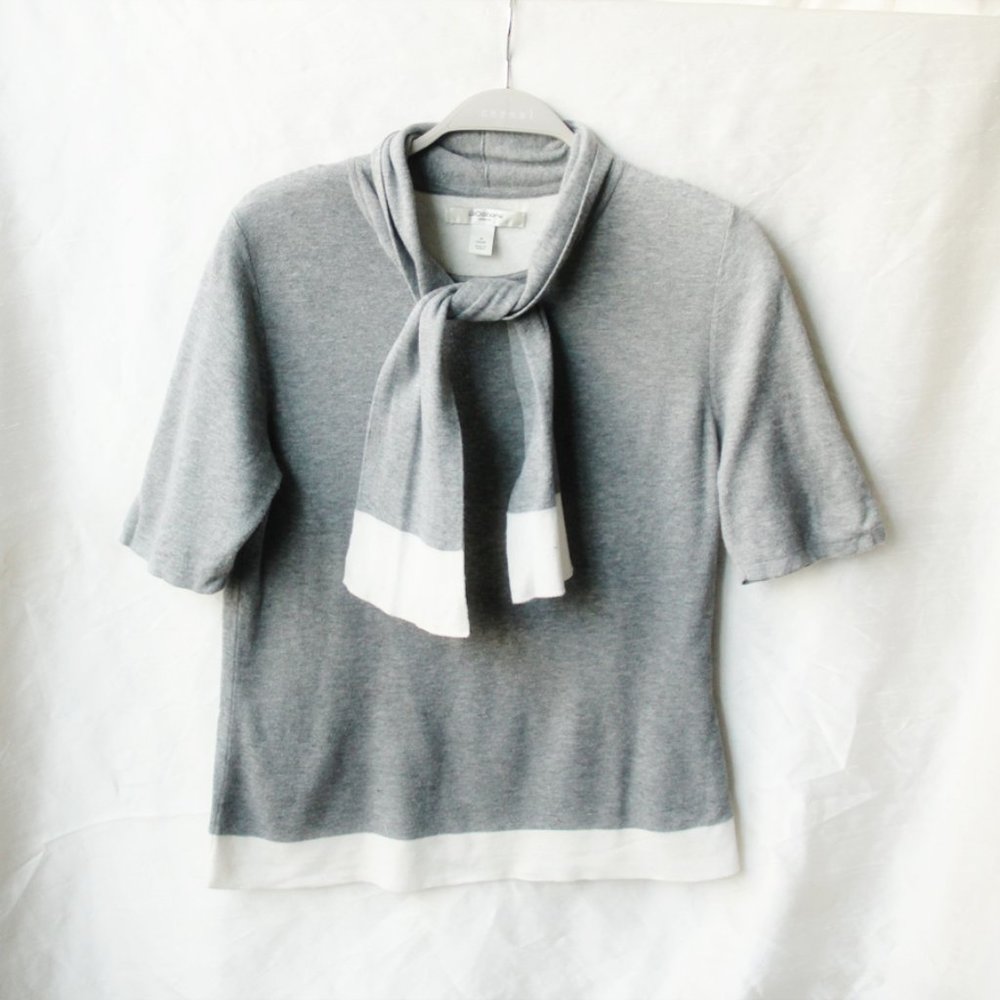 Short Sleeved Sweater Top with Scarf Tie